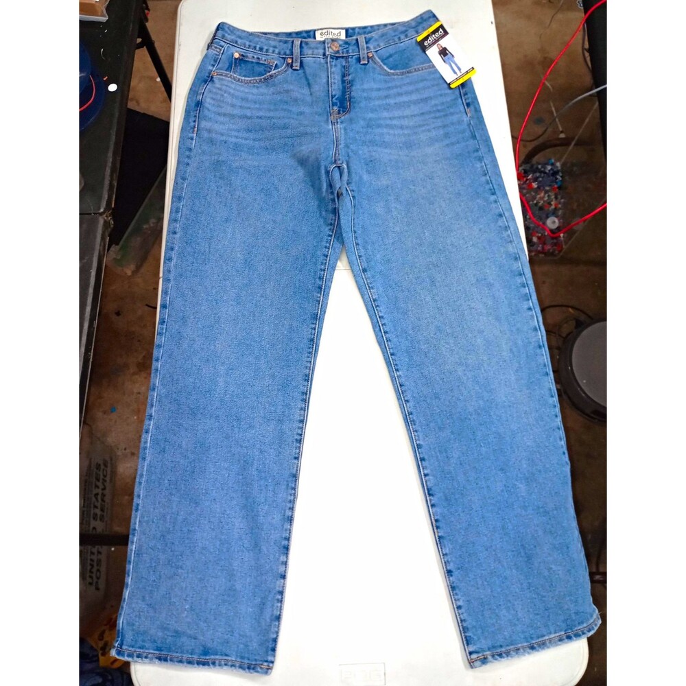 edited x Hunter McGrady Women’s Wide Leg Jeans High Rise Blue Denim Pockets 10
